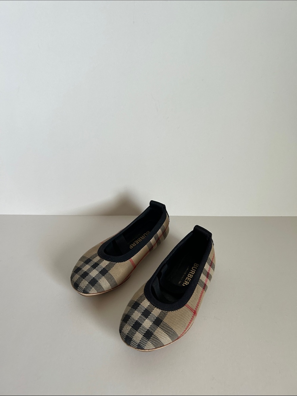 Burberry Kids Beige Check Slip-On Ballet Flats with Black Trim